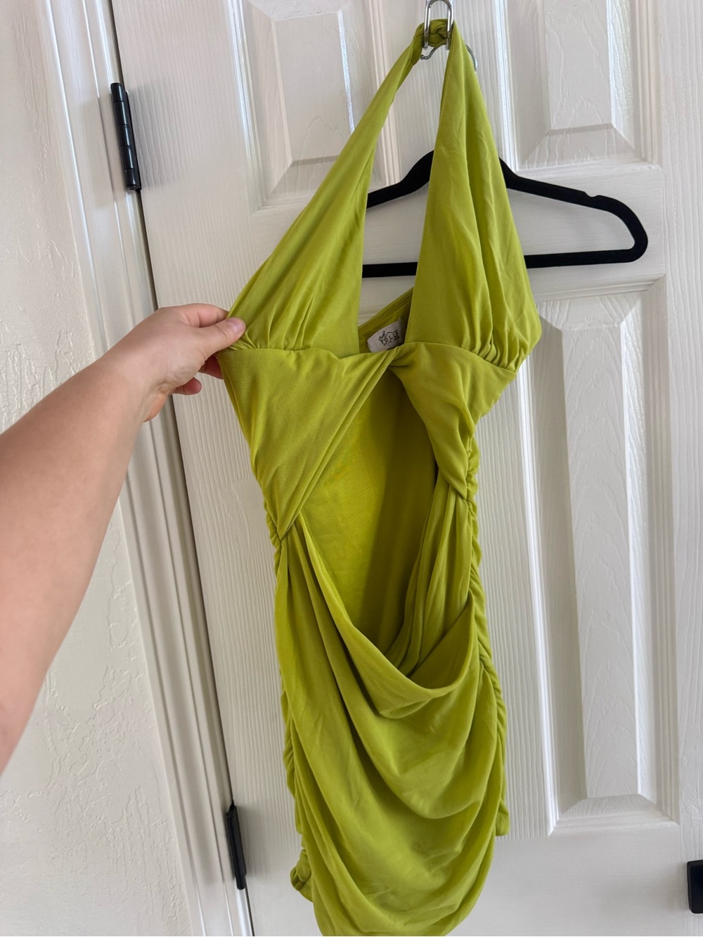 One-Shoulder Draped Dress in Lime